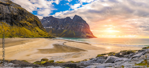 Panorama Of Kvalvika Beach on the Lofoten Islands, Norway