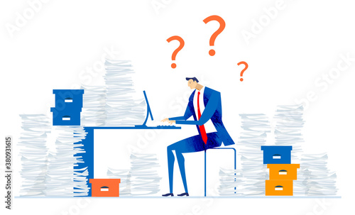 Businessman works long hours. People overloaded with work, deadline, stressed and pressure in office. 