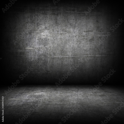 Grunge interior room with concrete wall and floor. Empty concrete space