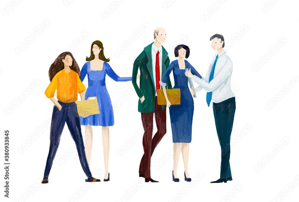 Obraz premium Digital illustration Group of business people talking and discussing the deal. Business concept