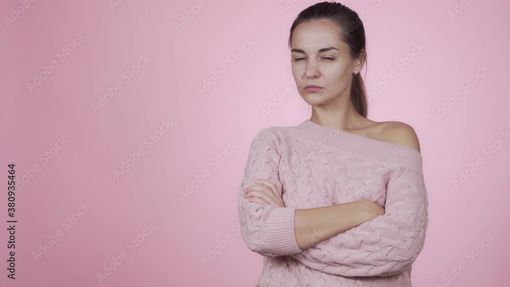 Angry young beautiful caucasian displeased woman showing sign no Angry young beautiful caucasian displeased woman showing sign no