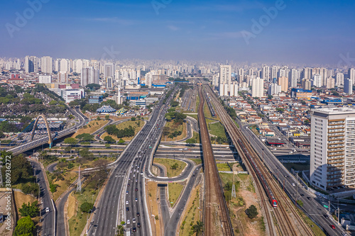 Aerial view of Avenida Radial Leste, in the eastern region of the city of Sao Paulo, Brazil