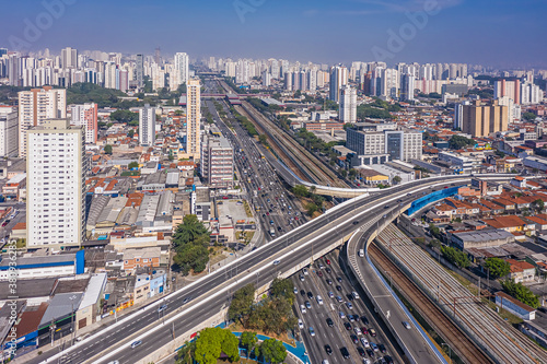 Aerial view of Avenida Radial Leste  in the eastern region of the city of Sao Paulo  Brazil