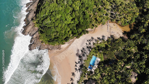 The amazing nature of Itacaré city, in Bahia. Beautiful beaches, palm trees and good waves.  Shot with drone.