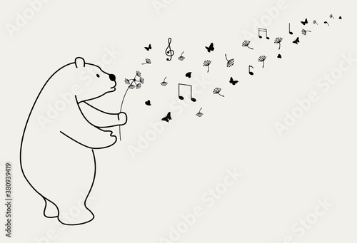 Cute bear with dandelion . Vector illustration