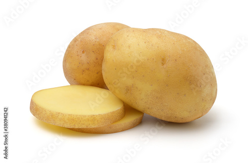 Close up,Potato and cut isolated on white background.