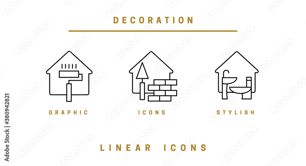 Set of outline vector icons construction and home repair kit for web design in simple linear style, isolated on white background