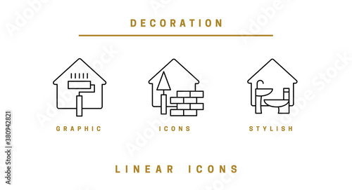 Set of outline vector icons construction and home repair kit for web design in simple linear style, isolated on white background
