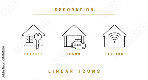 Set of outline vector icons construction and home repair kit for web design in simple linear style, isolated on white background