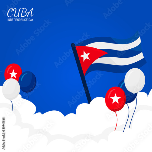 social media post template - cuba independence day banner square with balloon and flag