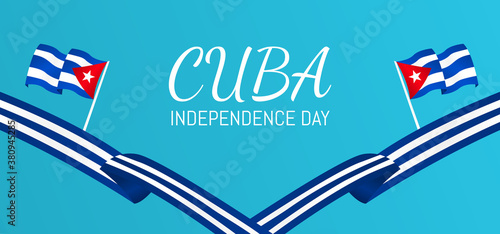 banner website cuba independence day with waving flag and ribbon