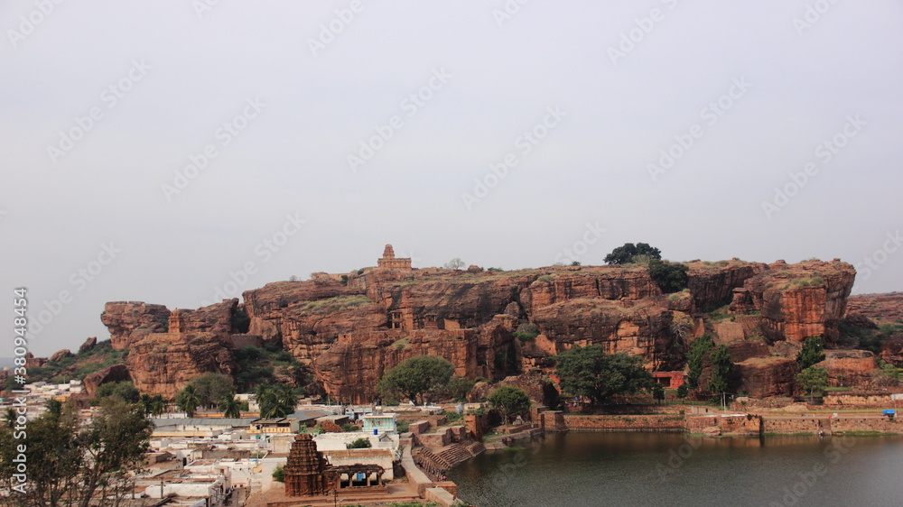 Badami cave temples, complex of Hindu and Jain cave temples located in Badami, Bagalkot district in northern part of Karnataka, India. Built by Chalukya.