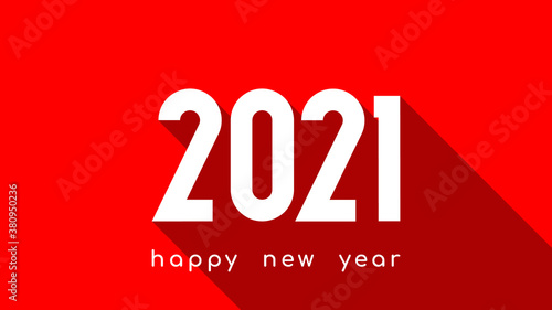 Simple flat unique new year 2021 design, 2021 number text illustration with outdoor shadow on festive red background