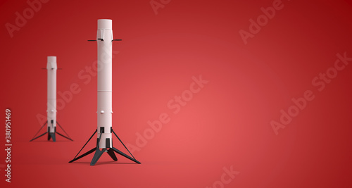 Permier étage de fusée réutilisable posé sur le sol. illustration 3D photo
