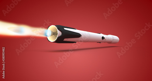 fusée avec moteur allumé. illustration 3D photo