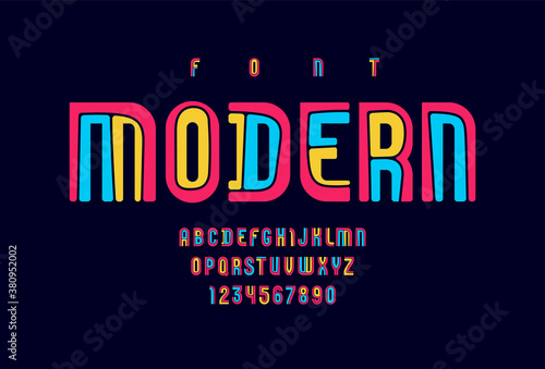 Trendy colored font, modern alphabet, letters and numbers, vector illustration 10eps