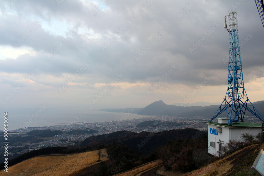 NHK communication tower overlooking Beppu city, from Jumonji view point NHK communication tower overlooking Beppu city, from Jumonji view point