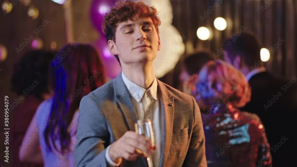 Young guy at birthday party dancing in front of the camera he feeling so excited and happy looking straight to the camera. 4k Young guy at birthday party dancing in front of the camera he feeling so excited and happy looking straight to the camera. 4k