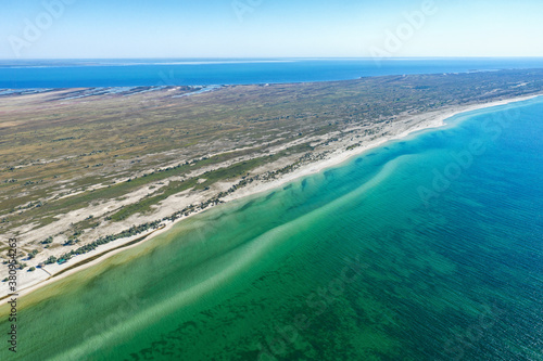 Aerial panorama of the sea paradise of Dzharylhach island in the black Sea