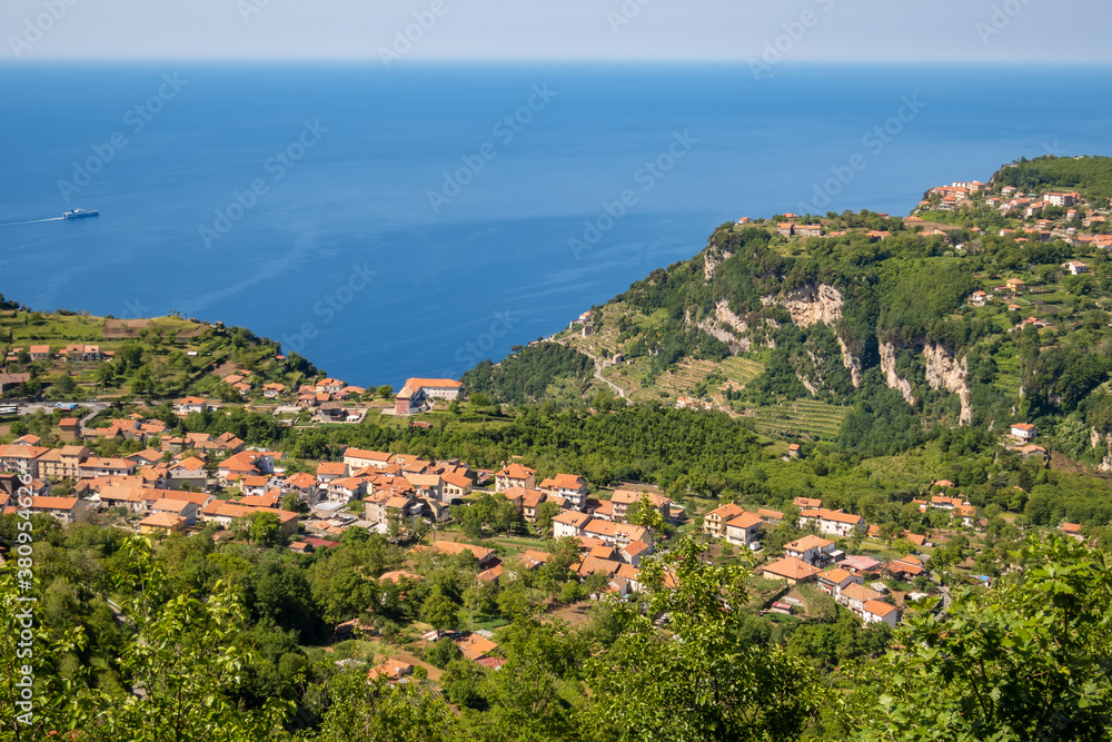 View of the hills around San Lazzaro above Amalfi, Salerno in the region of Campania, Italy