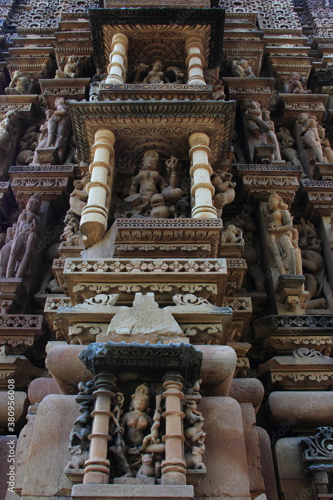 Fototapeta premium Khajuraho Group of Monuments, Hindu temples and Jain temples in Chhatarpur district, Madhya Pradesh, India, Nagra style architecture, UNESCO World Heritage Site.
