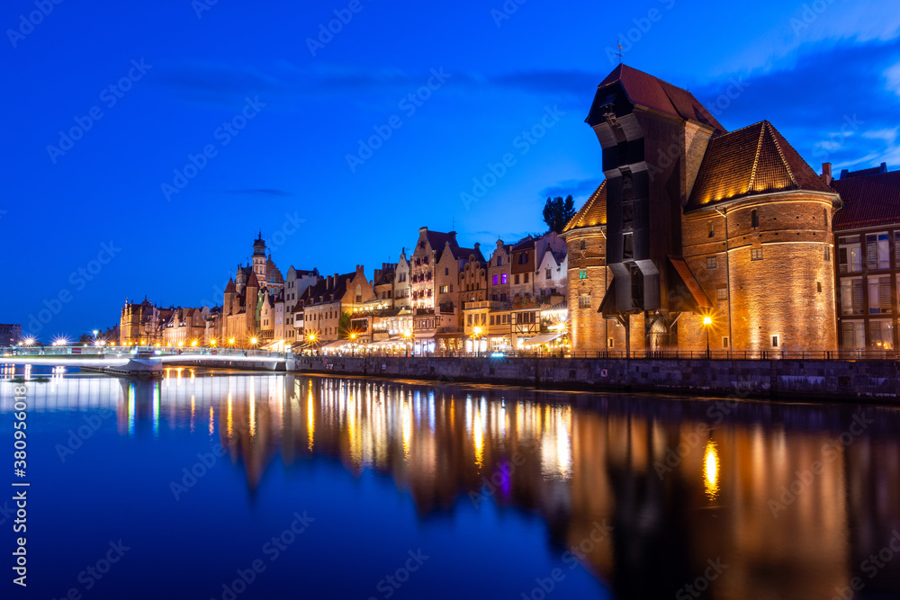 Historic Old Town in Gdansk during evening in Poland