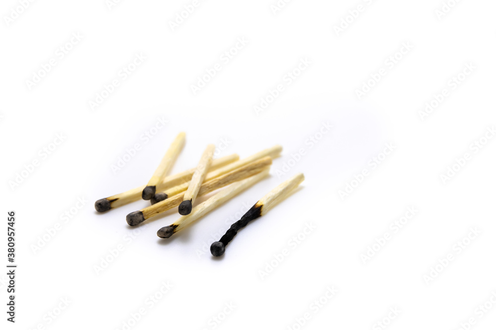 Pile of burnt matches on white isolated background Pile of burnt matches on white isolated background