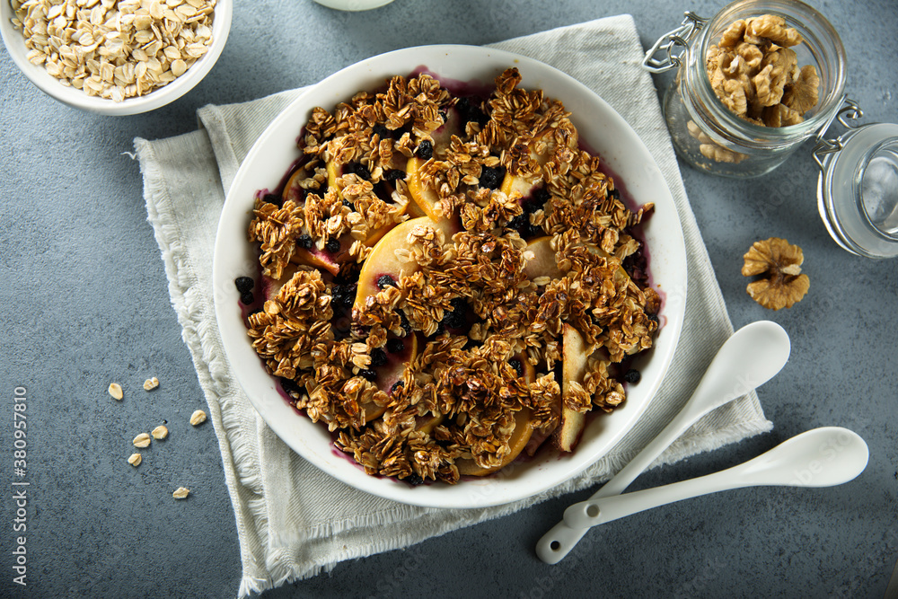 Traditional homemade fruit crumble with oats Traditional homemade fruit crumble with oats