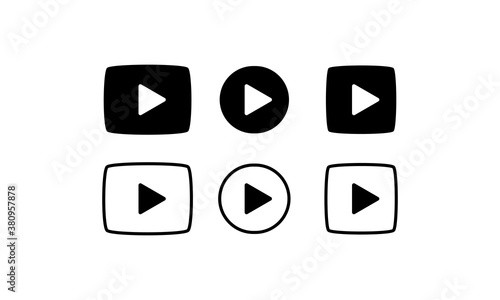 Play button icon set in black. Music or video turn on or off. Vector on isolated white background. EPS 10