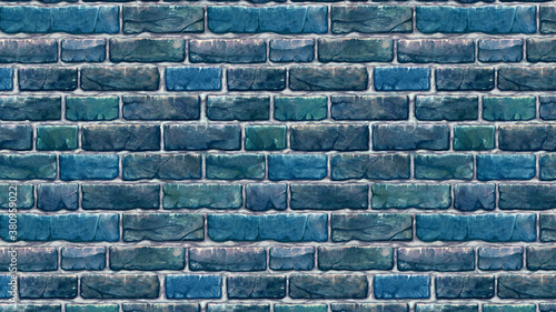 Wallpaper Mural 横長サイズの青色のレンガの壁紙。シームレスパターン素材 Torontodigital.ca