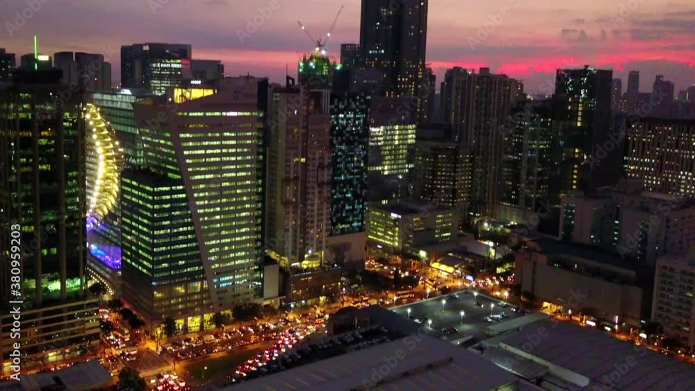 Aerial shot of Metro Manila BGC business district skyline at dusk Aerial shot of Metro Manila BGC business district skyline at dusk