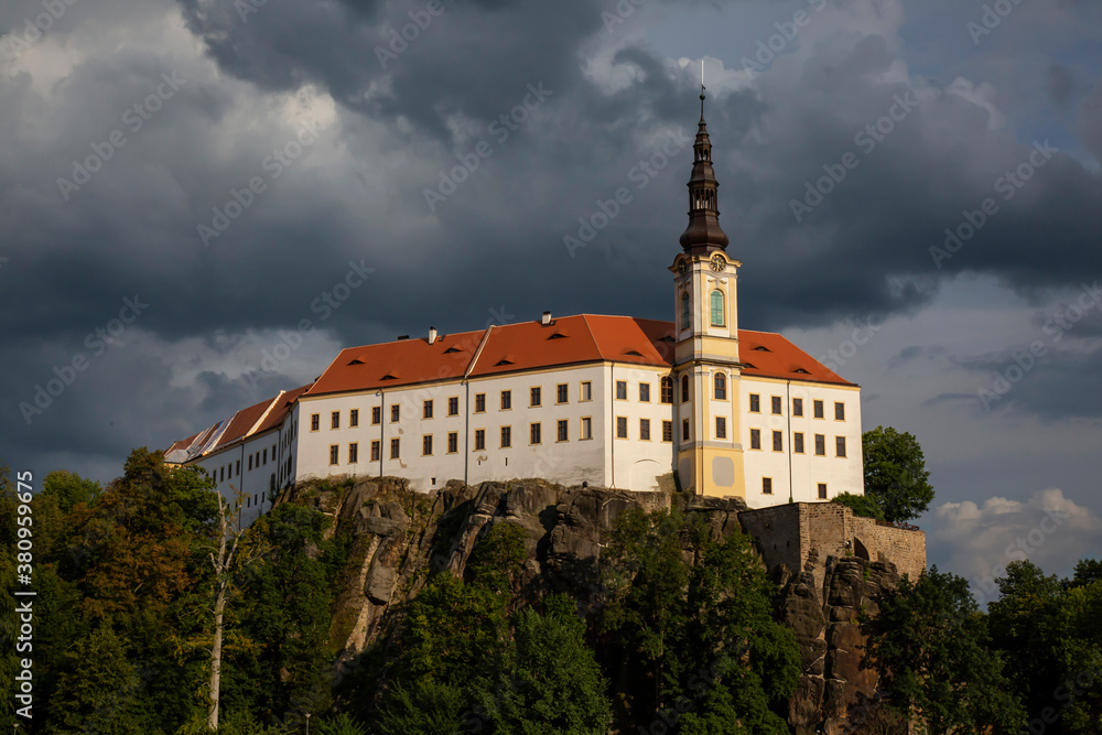 Decin castle with dramatic sky, Czech republic