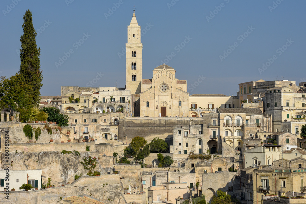 View of Matera and his Cathedral in Italy, Unesco world heritage