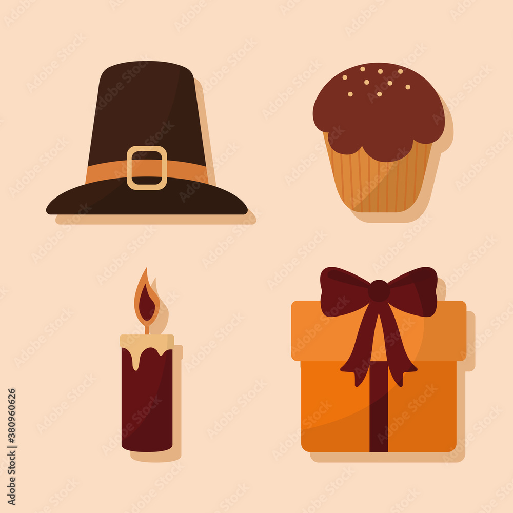 happy thanksgiving day with icon set vector design