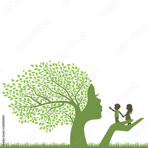  tree with female face, vector 