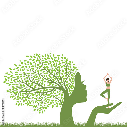  tree with female face, vector 