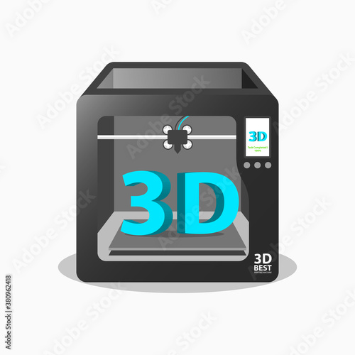 3D Mini Printer Machine print 3d text illustration vector