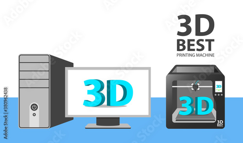 3D Mini Printer Machine print 3d text illustration vector print objects from computer model