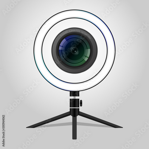 Professional Photo Ring Light icon Photostudio Light with Led ring and stand Vector Illustration