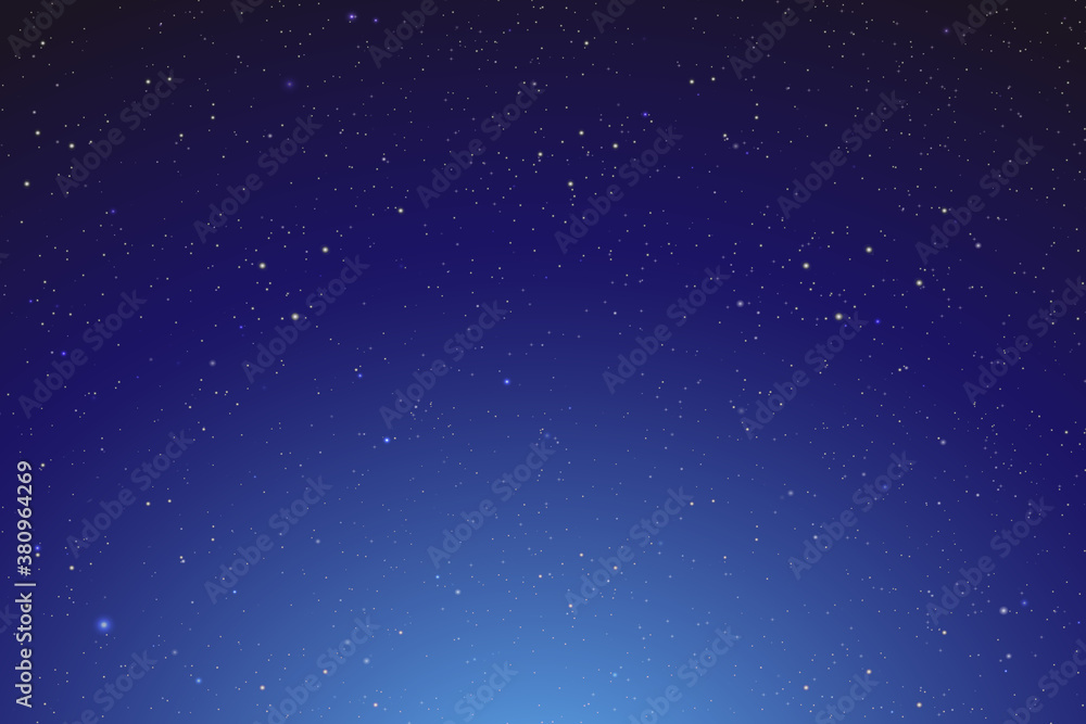 Fototapeta premium Night shining starry sky, blue space background with stars, cosmos Vector Illustration