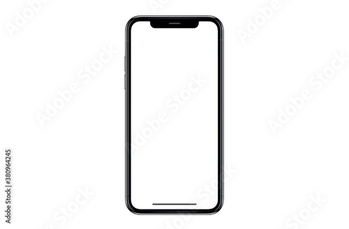 Smartphone similar to iphone 12 pro max with blank white screen for Infographic Global Business Marketing Plan, mockup model similar to iPhonex isolated Background of digital investment economy.
