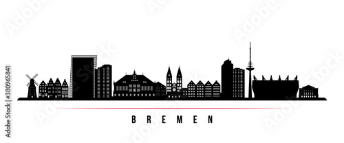 Bremen skyline horizontal banner. Black and white silhouette of Bremen City, Germany. Vector template for your design.