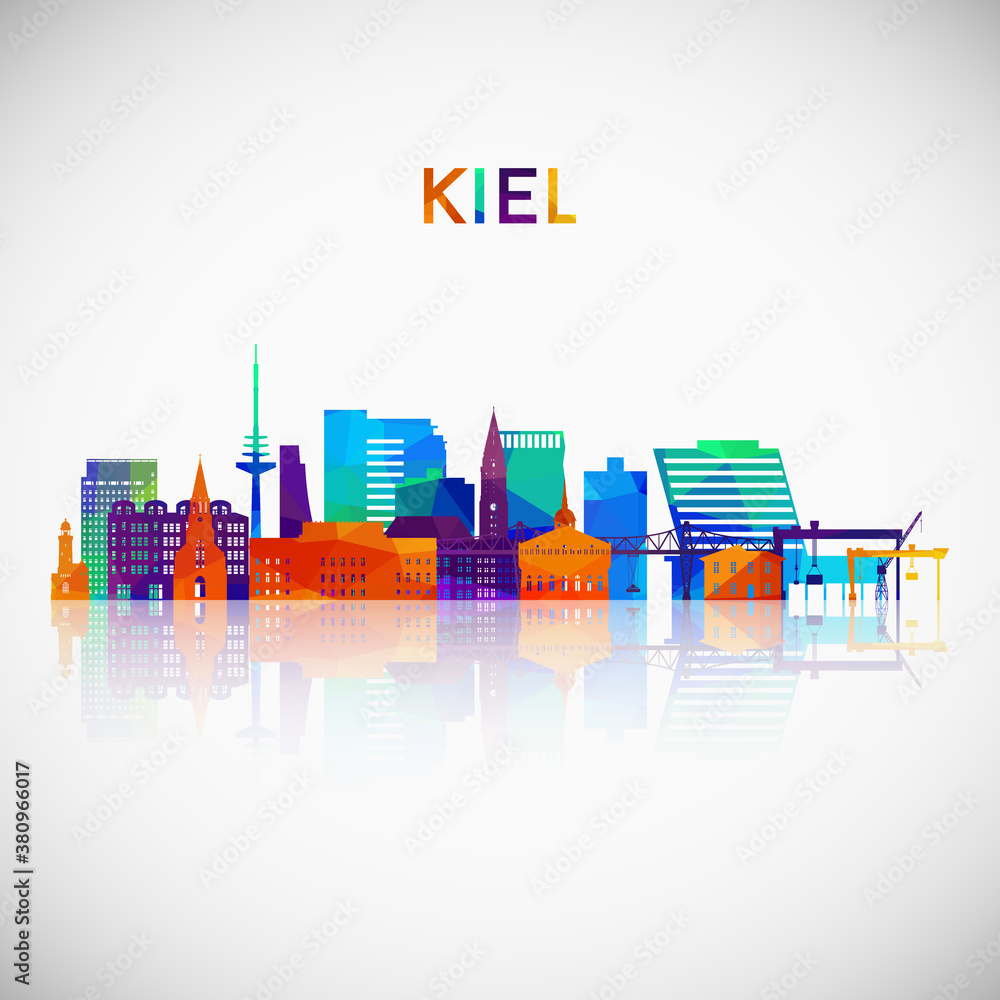 Kiel skyline silhouette in colorful geometric style. Symbol for your design. Vector illustration.