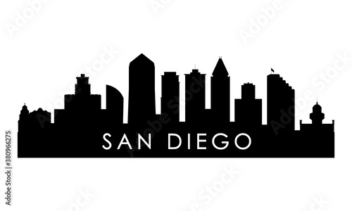 San Diego skyline silhouette. Black San Diego city design isolated on white background.