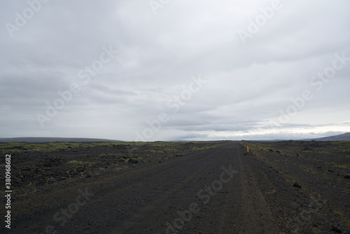Vulcanic landscape in the highlands of iceland  black ash deserts with green moss