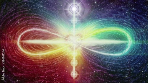 The sign of infinity made of colorful energy in space, including the seven chakras in it photo