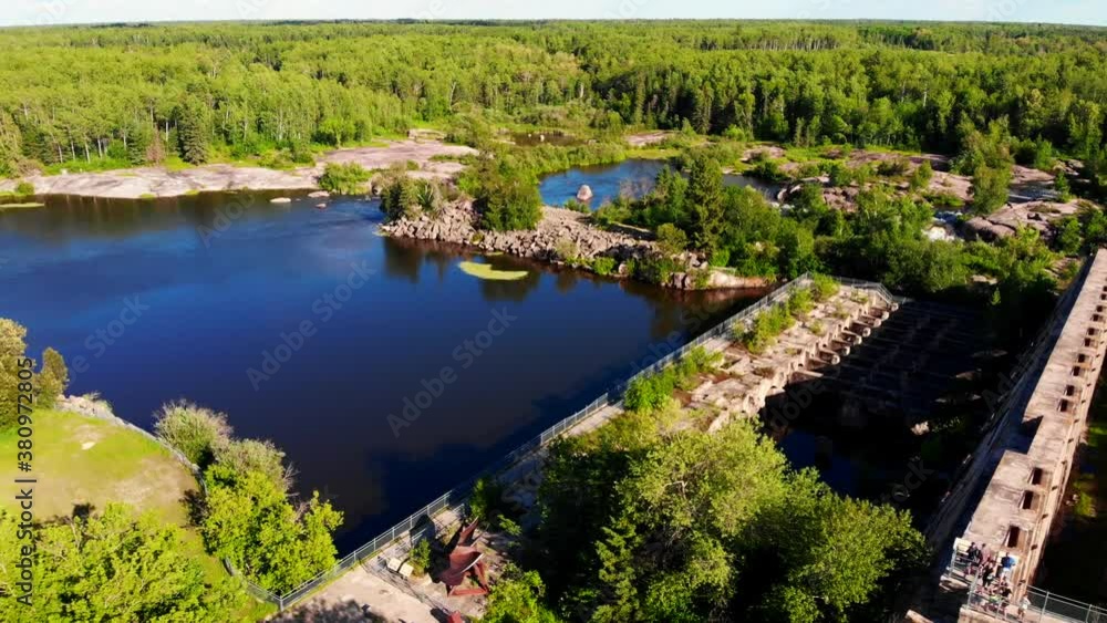 Old Pinawa dam Manitoba Canada - descending shot Old Pinawa dam Manitoba Canada - descending shot