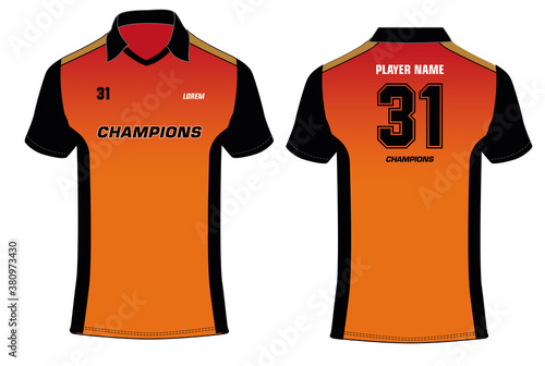 Sports Cricket t-shirt jersey design template, mock up uniform kit with front and back view
 photo