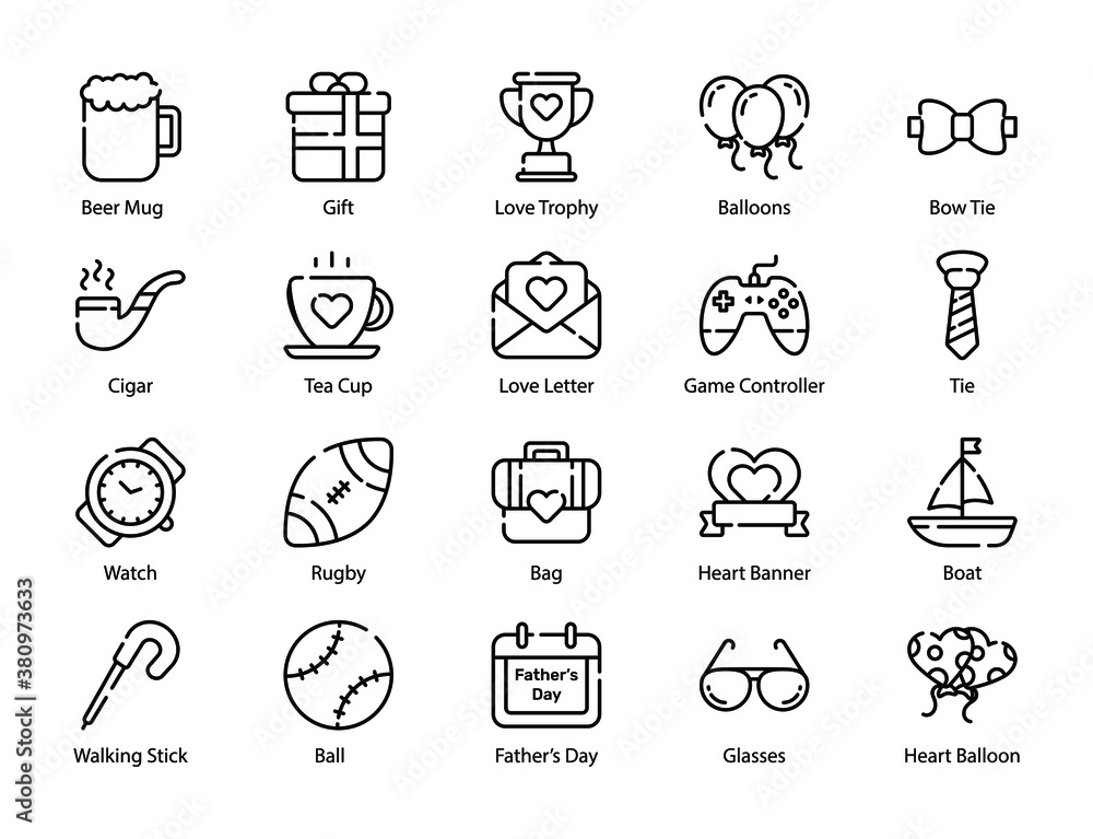 father day vector line icons set
