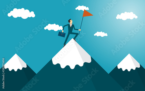 Businessman running fast to the mountain. business concept illustration.